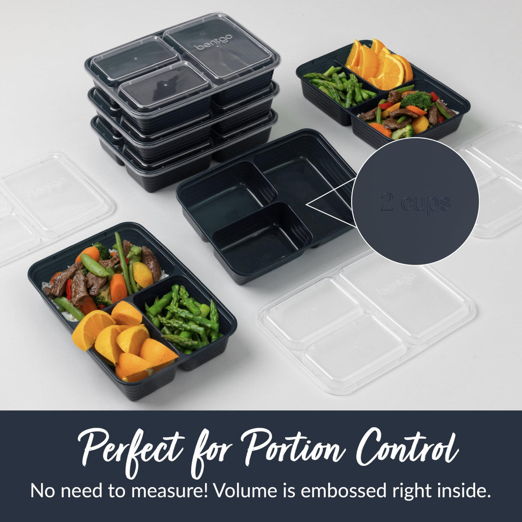Bentgo Prep - 20-Piece 3-Compartment Reusable Meal Prep Containers with Lids, PFAS & BPA Free Materials, Durable, Microwave, Freezer, & Dishwasher Safe To Go Food Storage (Navy Blue) - My Kitchen Products