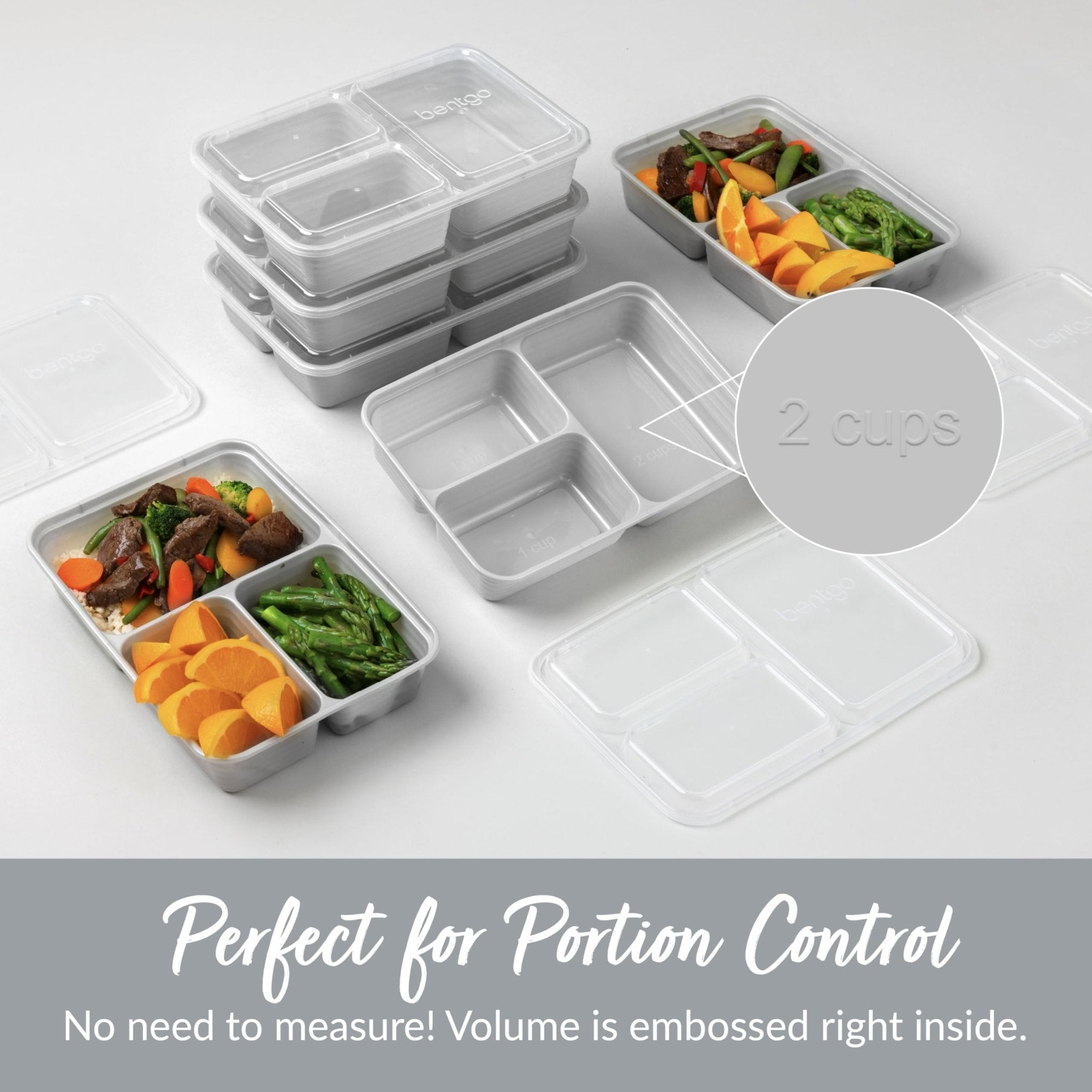 Bentgo Prep - 20-Piece 3-Compartment Reusable Meal Prep Containers with Lids, PFAS & BPA Free Materials, Durable, Microwave, Freezer, & Dishwasher Safe To Go Food Storage (Silver) - My Kitchen Products