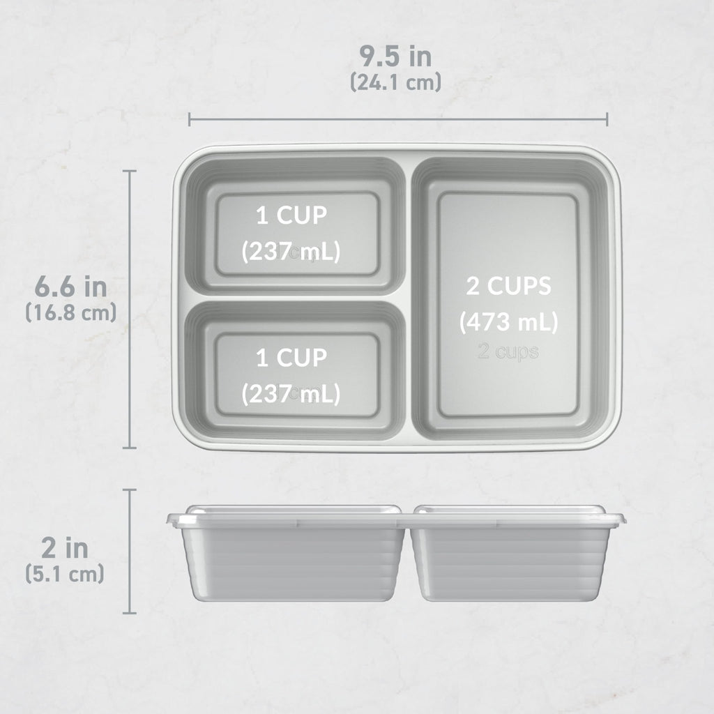 Bentgo Prep - 20-Piece 3-Compartment Reusable Meal Prep Containers with Lids, PFAS & BPA Free Materials, Durable, Microwave, Freezer, & Dishwasher Safe To Go Food Storage (Silver) - My Kitchen Products