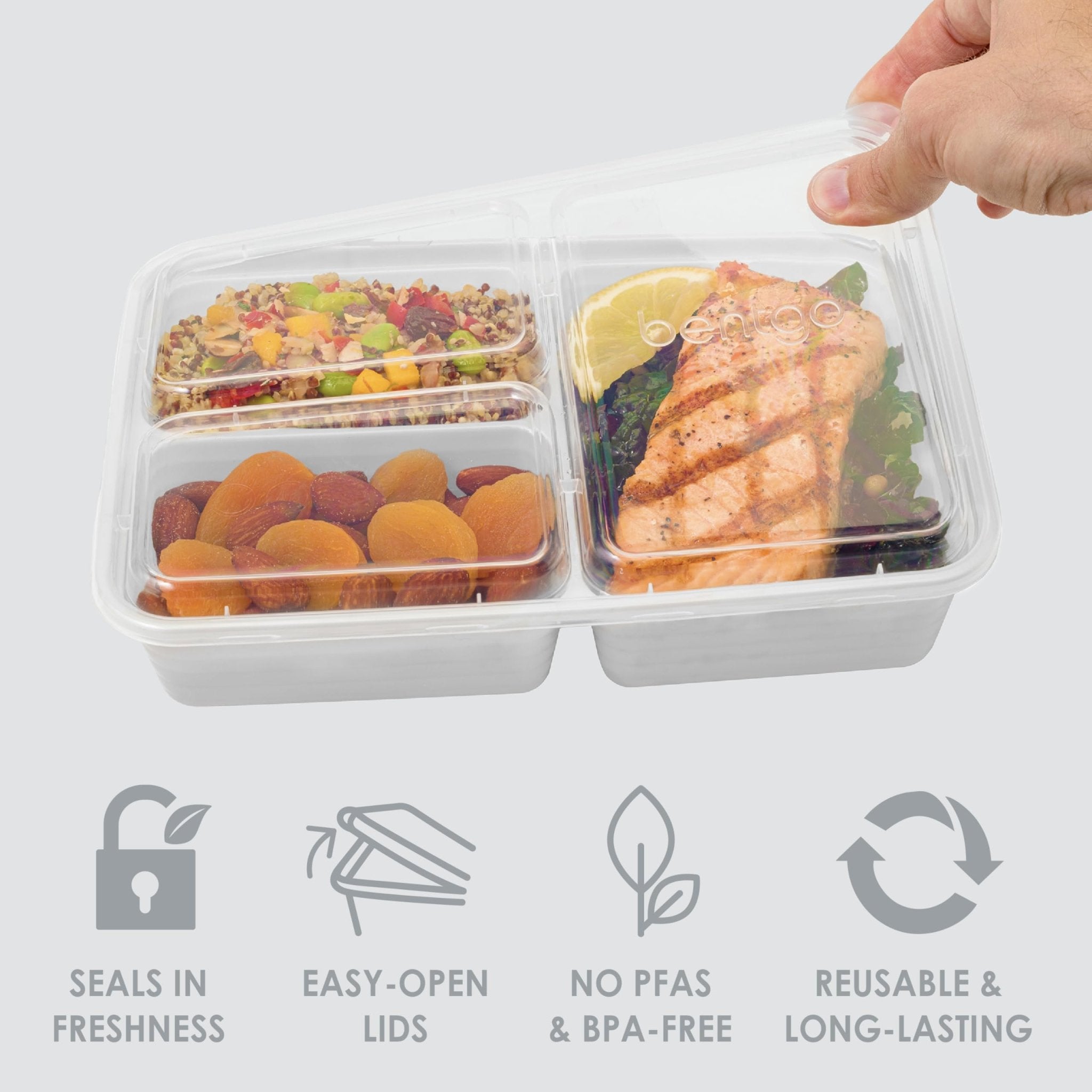 Bentgo Prep - 20-Piece 3-Compartment Reusable Meal Prep Containers with Lids, PFAS & BPA Free Materials, Durable, Microwave, Freezer, & Dishwasher Safe To Go Food Storage (Silver) - My Kitchen Products