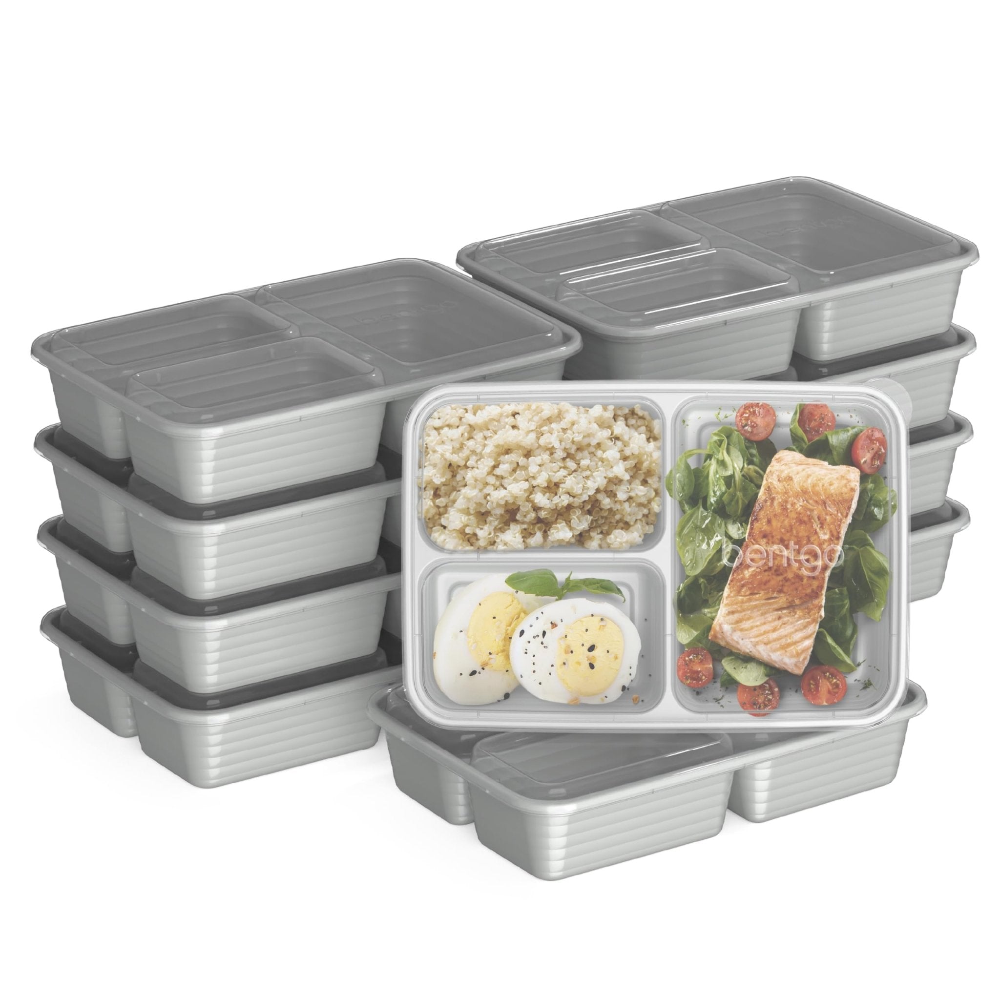 Bentgo Prep - 20-Piece 3-Compartment Reusable Meal Prep Containers with Lids, PFAS & BPA Free Materials, Durable, Microwave, Freezer, & Dishwasher Safe To Go Food Storage (Silver) - My Kitchen Products