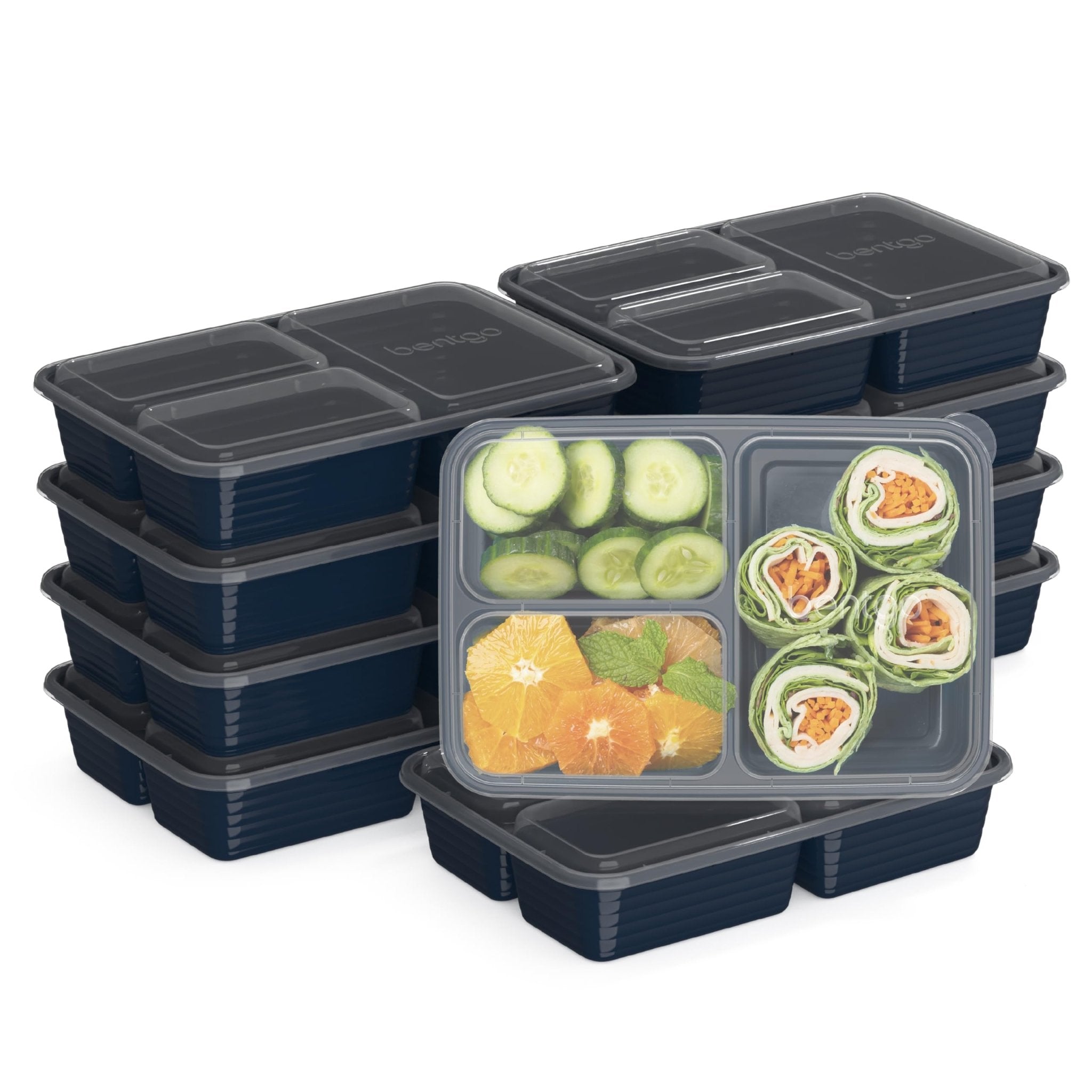 Bentgo Prep - 20-Piece 3-Compartment Reusable Meal Prep Containers with Lids, PFAS & BPA Free Materials, Durable, Microwave, Freezer, & Dishwasher Safe To Go Food Storage (Navy Blue) - My Kitchen Products