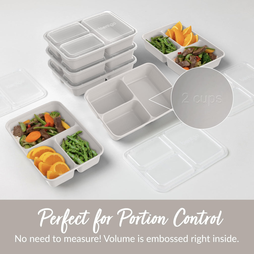 Bentgo Prep - 20-Piece 3-Compartment Reusable Meal Prep Containers with Lids, PFAS & BPA Free Materials, Durable, Microwave, Freezer, & Dishwasher Safe To Go Food Storage (Stone Gray) - My Kitchen Products