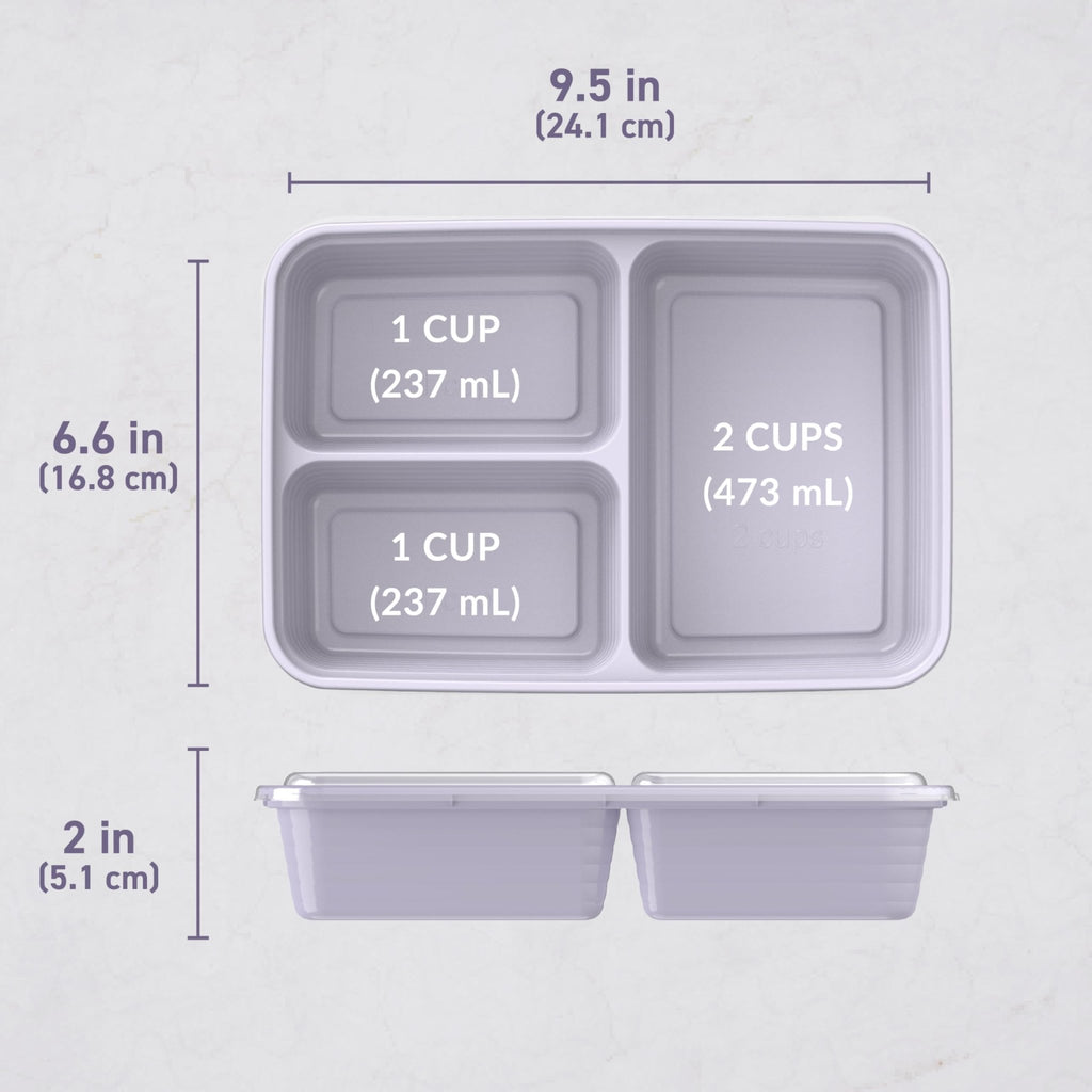 Bentgo Prep - 20-Piece 3-Compartment Reusable Meal Prep Containers with Lids, PFAS & BPA Free Materials, Durable, Microwave, Freezer, & Dishwasher Safe To Go Food Storage (Lilac) - My Kitchen Products