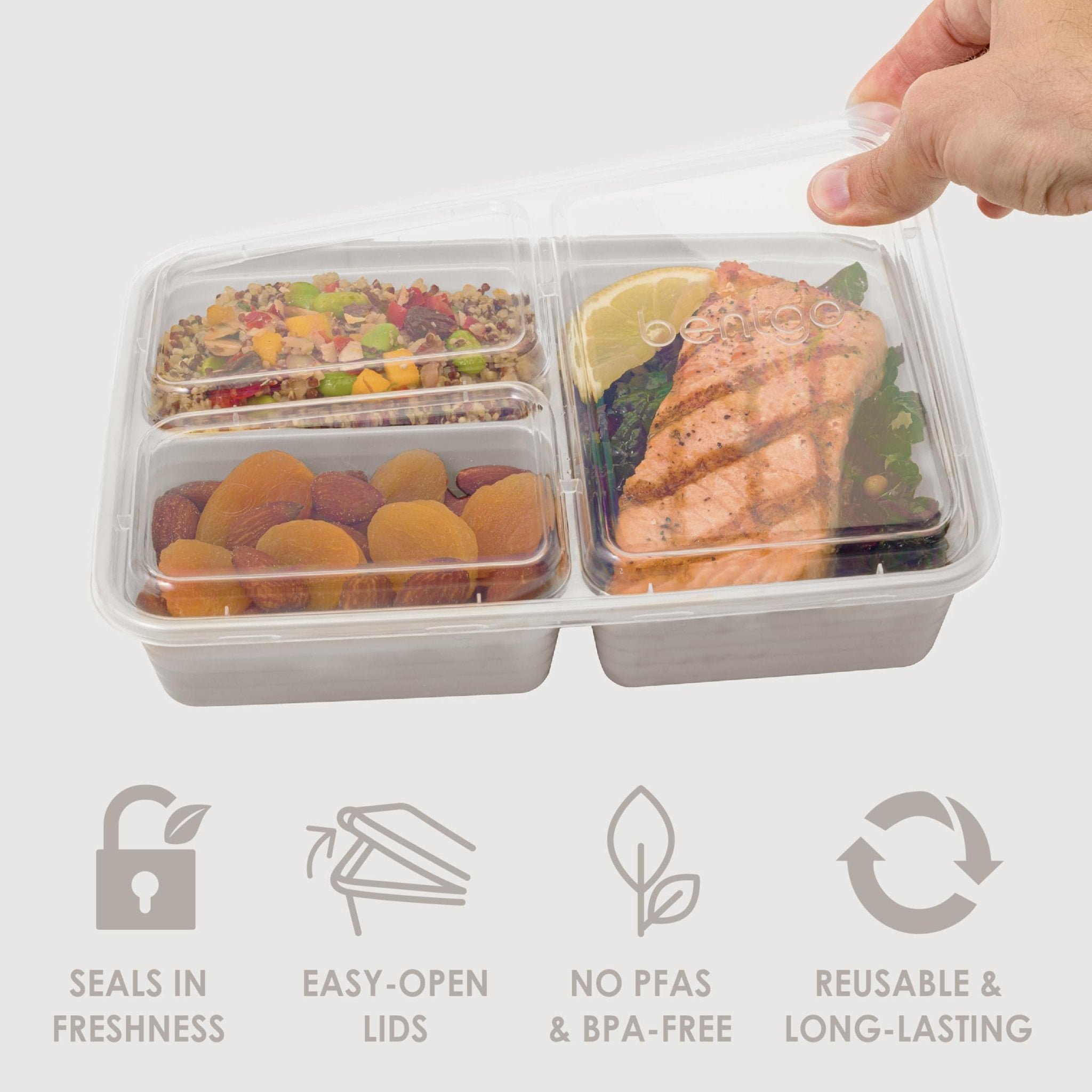 Bentgo Prep - 20-Piece 3-Compartment Reusable Meal Prep Containers with Lids, PFAS & BPA Free Materials, Durable, Microwave, Freezer, & Dishwasher Safe To Go Food Storage (Stone Gray) - My Kitchen Products