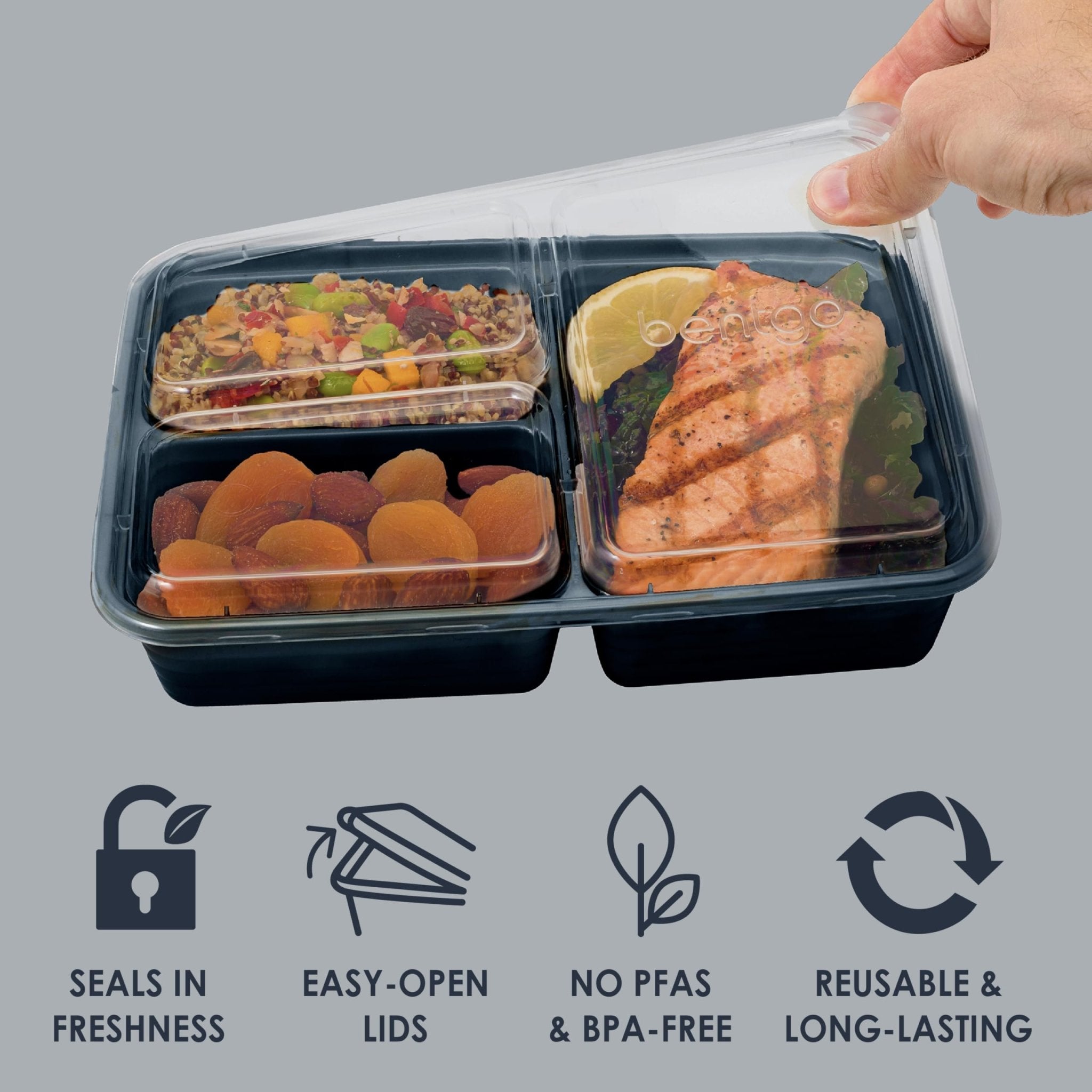 Bentgo Prep - 20-Piece 3-Compartment Reusable Meal Prep Containers with Lids, PFAS & BPA Free Materials, Durable, Microwave, Freezer, & Dishwasher Safe To Go Food Storage (Navy Blue) - My Kitchen Products