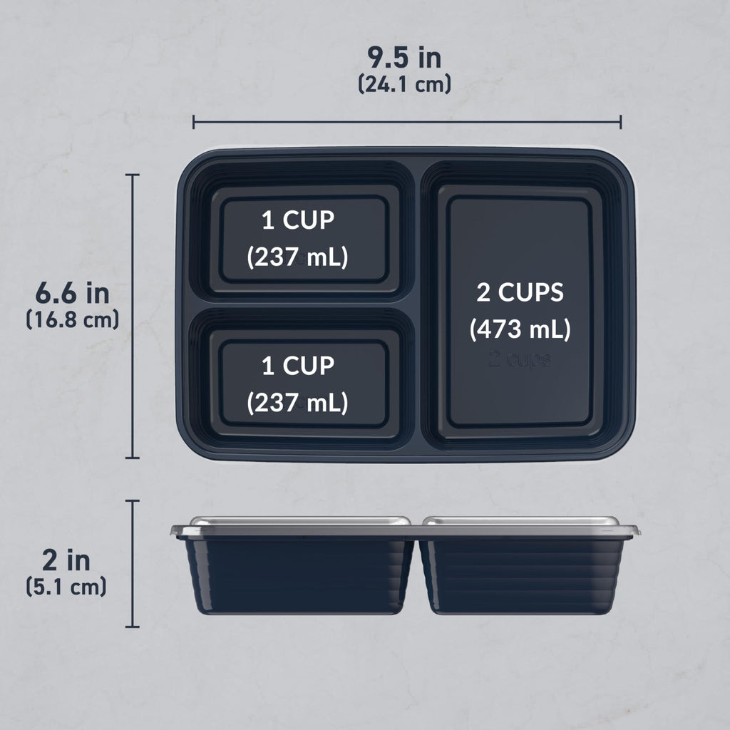 Bentgo Prep - 20-Piece 3-Compartment Reusable Meal Prep Containers with Lids, PFAS & BPA Free Materials, Durable, Microwave, Freezer, & Dishwasher Safe To Go Food Storage (Navy Blue) - My Kitchen Products