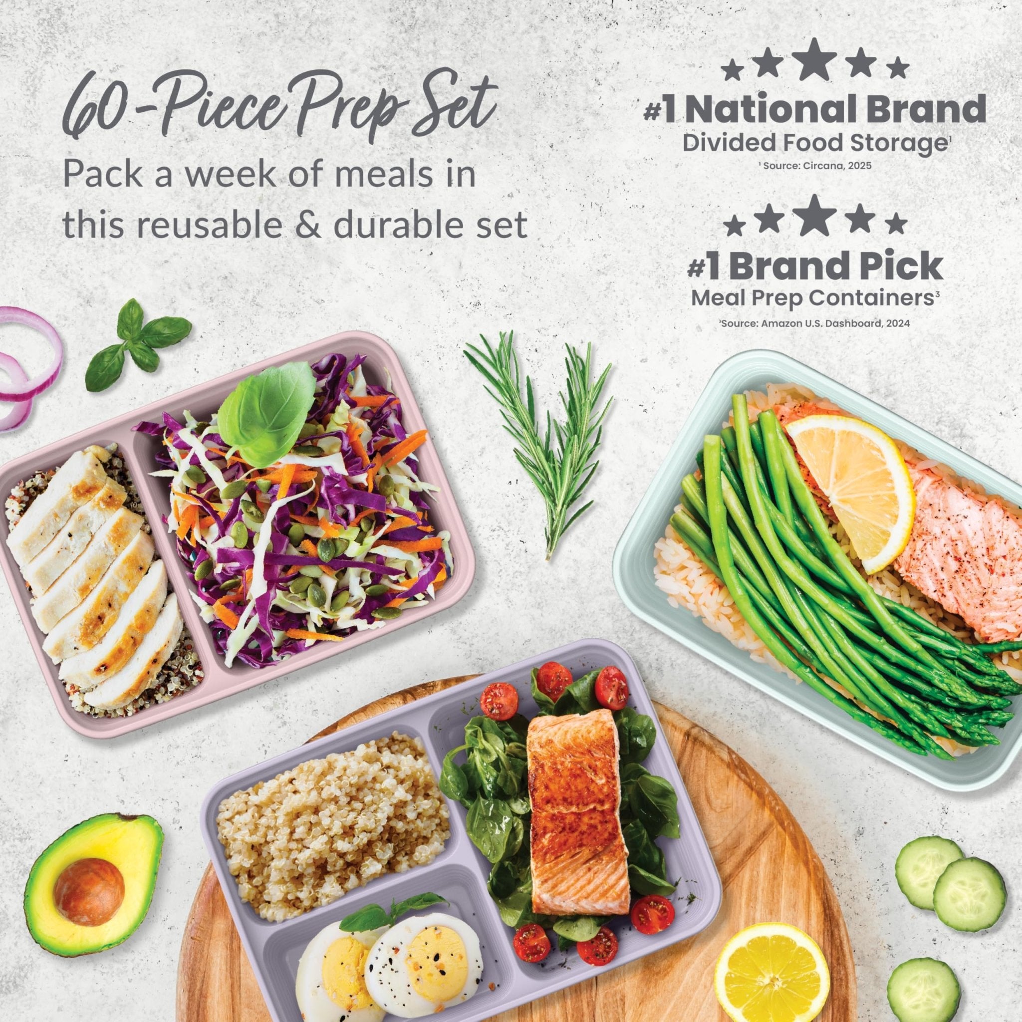 Bentgo Prep 60-Piece Meal Prep Kit - Reusable PFAS & BPA-Free Food Containers, 1-Compartment, 2-Compartment, & 3-Compartments - Microwave, Freezer, & Dishwasher Safe (Floral Pastels) - My Kitchen Products