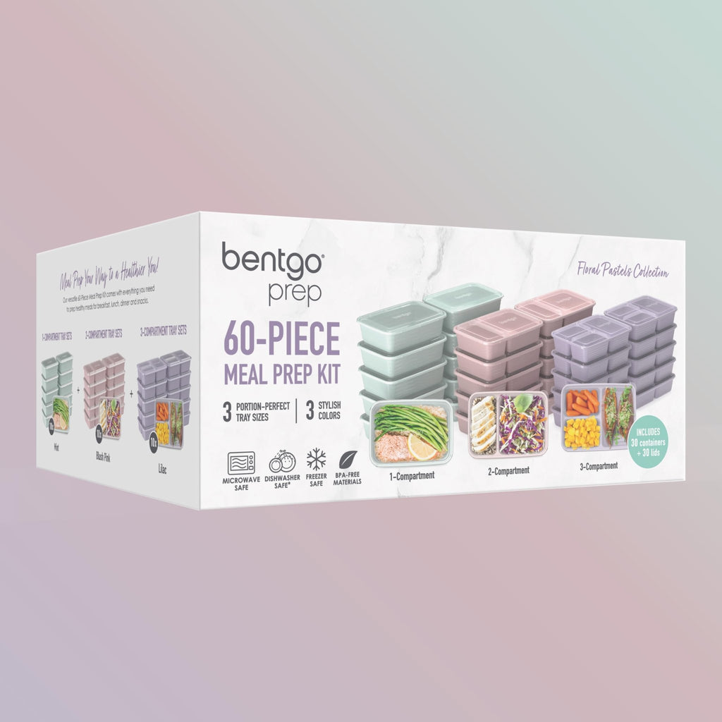 Bentgo Prep 60-Piece Meal Prep Kit - Reusable PFAS & BPA-Free Food Containers, 1-Compartment, 2-Compartment, & 3-Compartments - Microwave, Freezer, & Dishwasher Safe (Floral Pastels) - My Kitchen Products