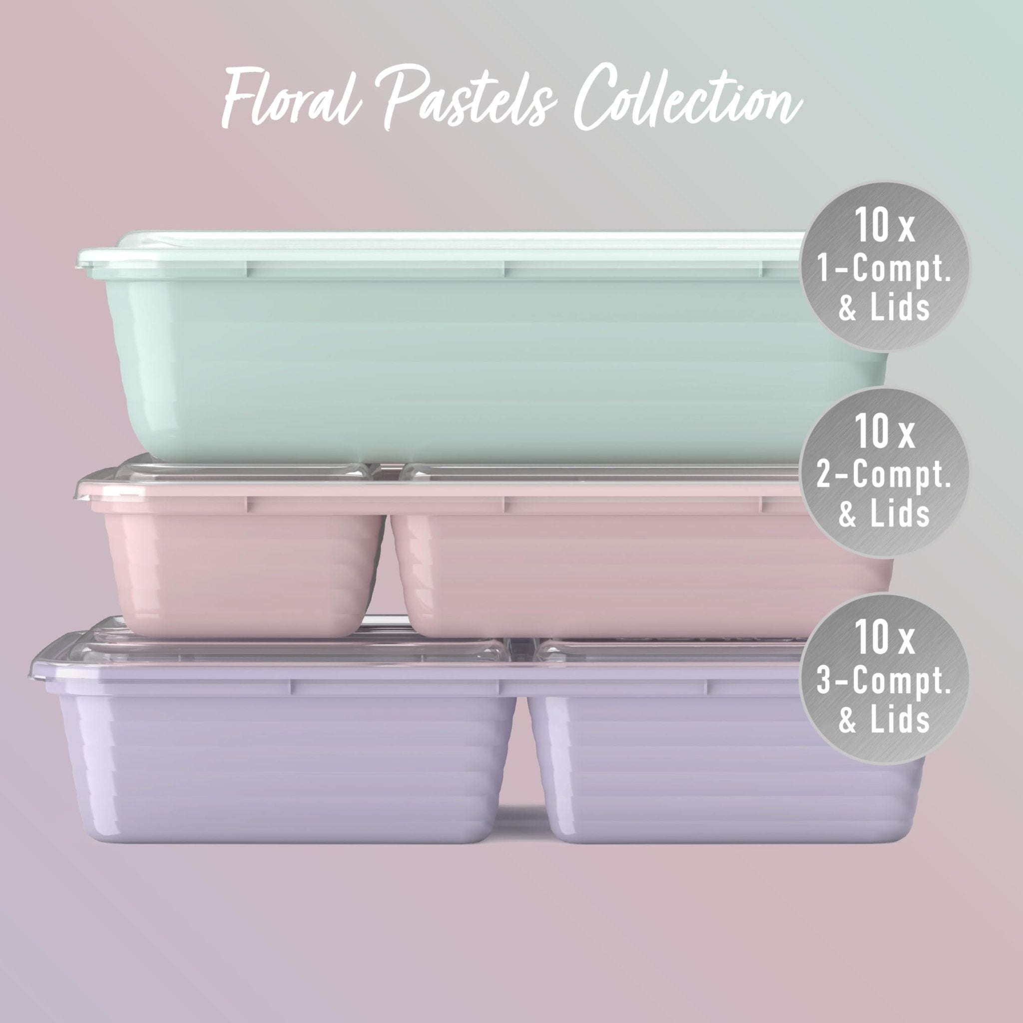 Bentgo Prep 60-Piece Meal Prep Kit - Reusable PFAS & BPA-Free Food Containers, 1-Compartment, 2-Compartment, & 3-Compartments - Microwave, Freezer, & Dishwasher Safe (Floral Pastels) - My Kitchen Products