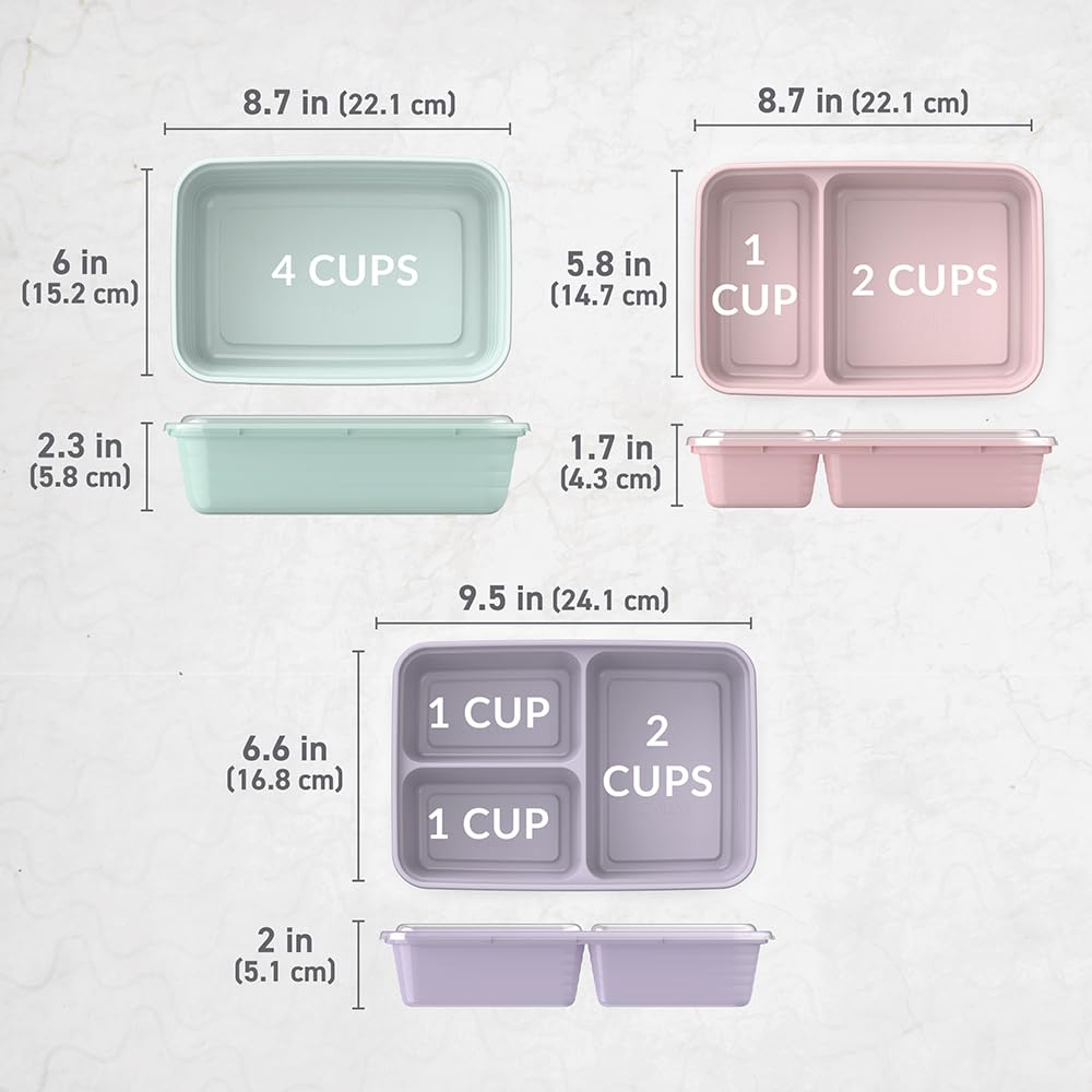 Bentgo Prep 60-Piece Meal Prep Kit - Reusable PFAS & BPA-Free Food Containers, 1-Compartment, 2-Compartment, & 3-Compartments - Microwave, Freezer, & Dishwasher Safe (Floral Pastels) - My Kitchen Products