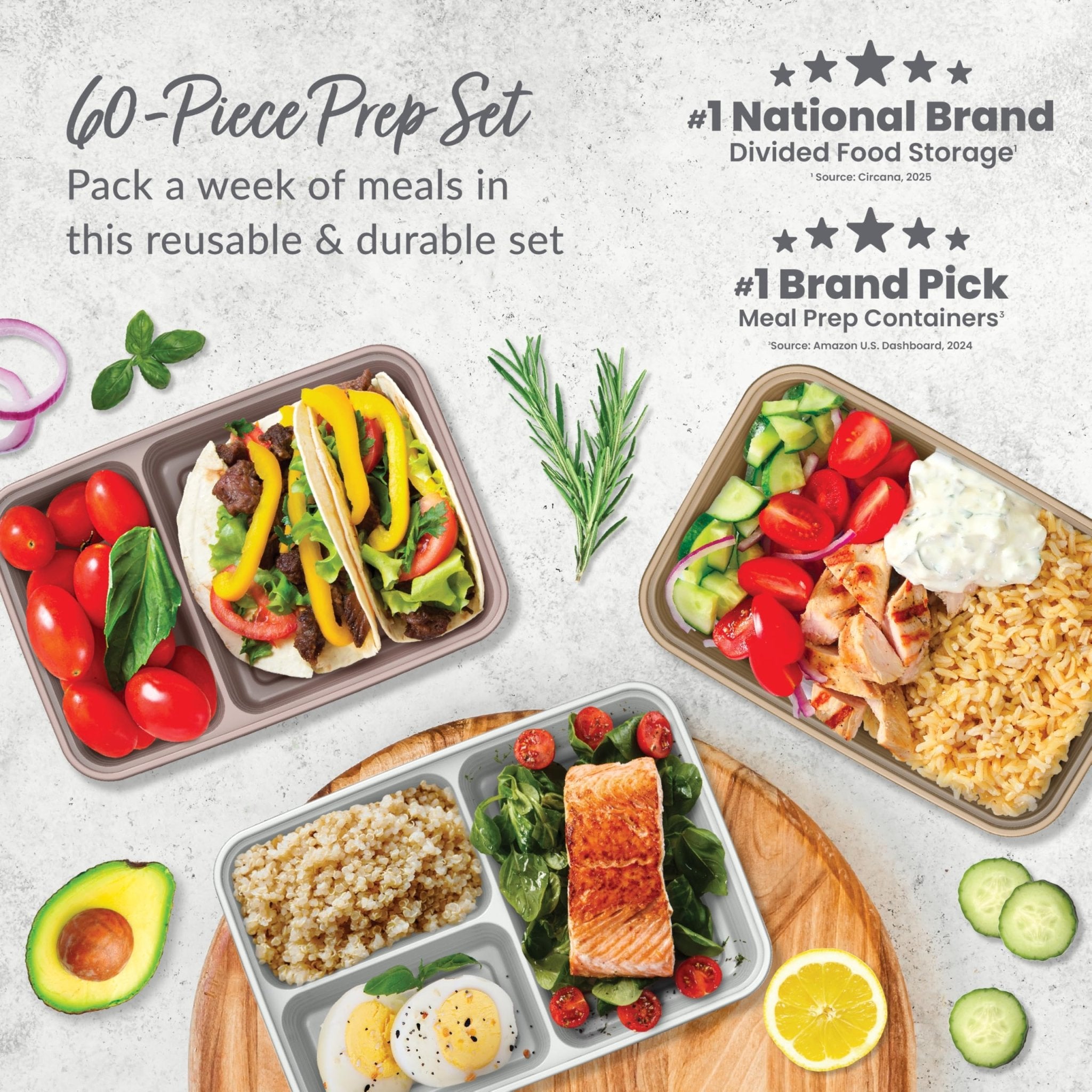 Bentgo Prep 60-Piece Meal Prep Kit - Reusable PFAS & BPA-Free Food Containers, 1-Compartment, 2-Compartment, & 3-Compartments - Microwave, Freezer, & Dishwasher Safe (Gleam Metallics) - My Kitchen Products