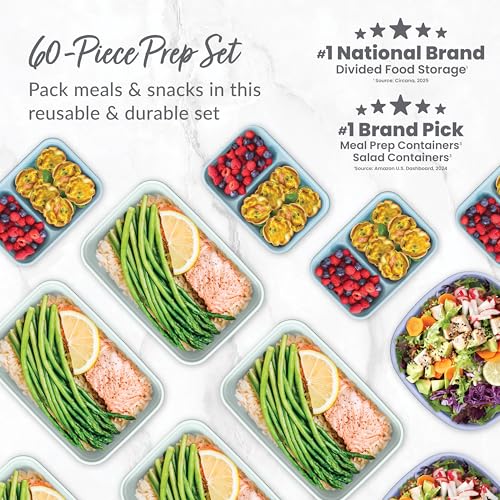 Bentgo Prep 60-Piece Variety Meal Prep Kit - Reusable PFAS & BPA-Free Food Containers 1-Compartment Trays, Prep Bowls, & Snack Boxes - Microwave, Freezer, & Dishwasher Safe (Floral Pastels) - My Kitchen Products