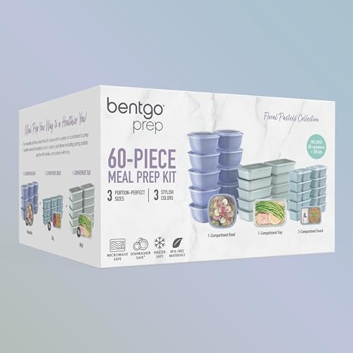 Bentgo Prep 60-Piece Variety Meal Prep Kit - Reusable PFAS & BPA-Free Food Containers 1-Compartment Trays, Prep Bowls, & Snack Boxes - Microwave, Freezer, & Dishwasher Safe (Floral Pastels) - My Kitchen Products