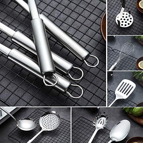 Berglander Cooking Utensil Set 8 Piece, Stainless Steel Kitchen Tool Set with Stand,Cooking Utensils, Slotted Tuner, Ladle, Skimmer, Serving Spoon, Pasta Server,Potato Maseher, Egg Whisk. （8 Pieces） - My Kitchen Products