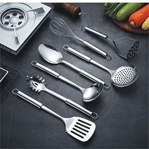 Berglander Cooking Utensil Set 8 Piece, Stainless Steel Kitchen Tool Set with Stand,Cooking Utensils, Slotted Tuner, Ladle, Skimmer, Serving Spoon, Pasta Server,Potato Maseher, Egg Whisk. （8 Pieces） - My Kitchen Products