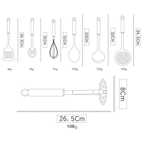 Berglander Cooking Utensil Set 8 Piece, Stainless Steel Kitchen Tool Set with Stand,Cooking Utensils, Slotted Tuner, Ladle, Skimmer, Serving Spoon, Pasta Server,Potato Maseher, Egg Whisk. （8 Pieces） - My Kitchen Products