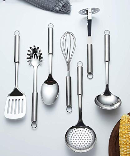 Berglander Cooking Utensil Set 8 Piece, Stainless Steel Kitchen Tool Set with Stand,Cooking Utensils, Slotted Tuner, Ladle, Skimmer, Serving Spoon, Pasta Server,Potato Maseher, Egg Whisk. （8 Pieces） - My Kitchen Products