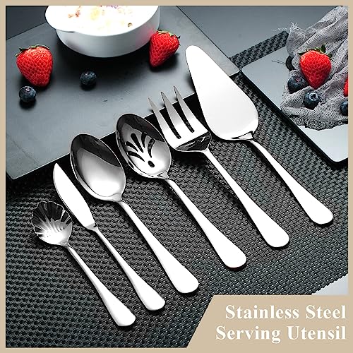 Berglander Silverware Serving Set 6 Pieces, Stainless Steel Serving Spoons Set, Flatware Serving Set, Serving Utensils Set Easy to Clean and Dishwasher Safe - My Kitchen Products