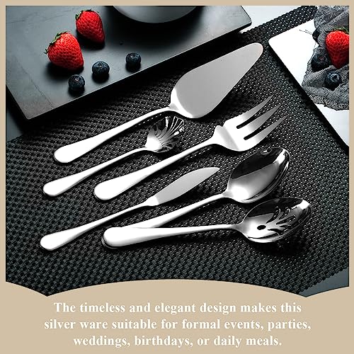 Berglander Silverware Serving Set 6 Pieces, Stainless Steel Serving Spoons Set, Flatware Serving Set, Serving Utensils Set Easy to Clean and Dishwasher Safe - My Kitchen Products