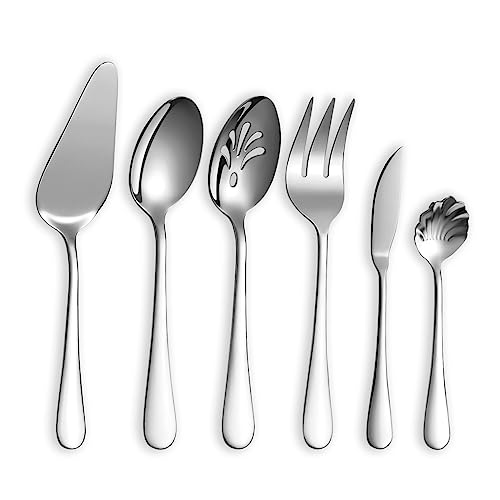 Berglander Silverware Serving Set 6 Pieces, Stainless Steel Serving Spoons Set, Flatware Serving
