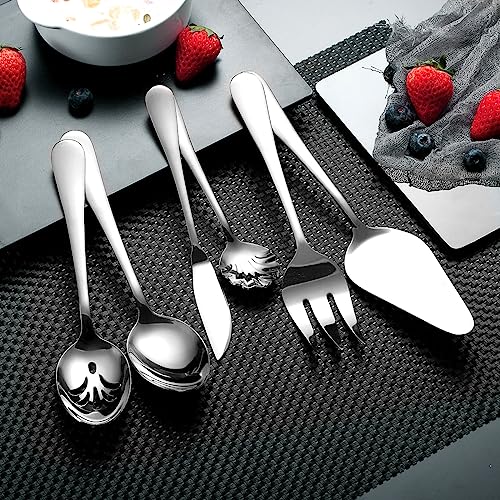 Berglander Silverware Serving Set 6 Pieces, Stainless Steel Serving Spoons Set, Flatware Serving Set, Serving Utensils Set Easy to Clean and Dishwasher Safe - My Kitchen Products