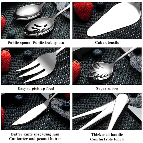 Berglander Silverware Serving Set 6 Pieces, Stainless Steel Serving Spoons Set, Flatware Serving Set, Serving Utensils Set Easy to Clean and Dishwasher Safe - My Kitchen Products