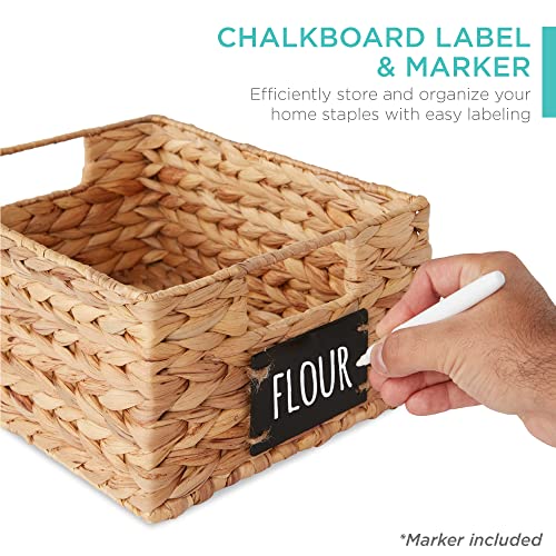 Best Choice Products Set of 4 9x12in Water Hyacinth Pantry Baskets, Woven Organizers w/Chalkboard Label, Chalk Marker - Natural - My Kitchen Products