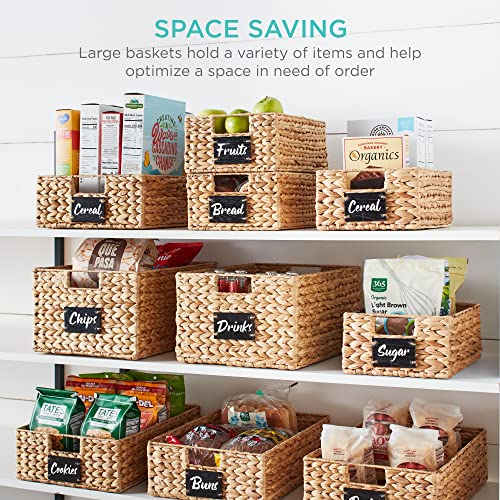Best Choice Products Set of 4 9x12in Water Hyacinth Pantry Baskets, Woven Organizers w/Chalkboard Label, Chalk Marker - Natural - My Kitchen Products
