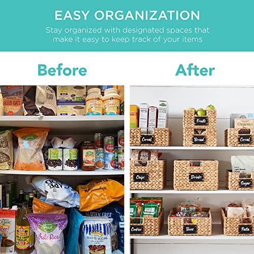 Best Choice Products Set of 4 9x12in Water Hyacinth Pantry Baskets, Woven Organizers w/Chalkboard Label, Chalk Marker - Natural - My Kitchen Products