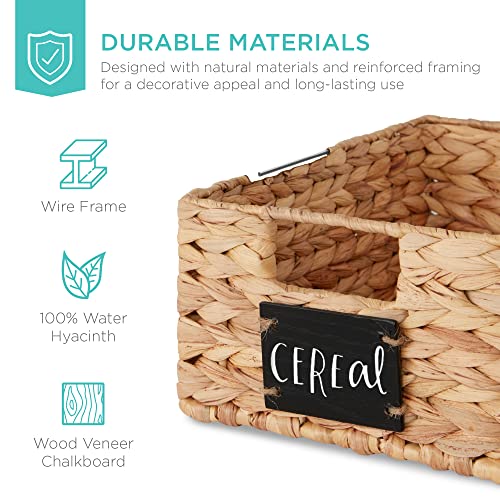 Best Choice Products Set of 4 9x12in Water Hyacinth Pantry Baskets, Woven Organizers w/Chalkboard Label, Chalk Marker - Natural - My Kitchen Products