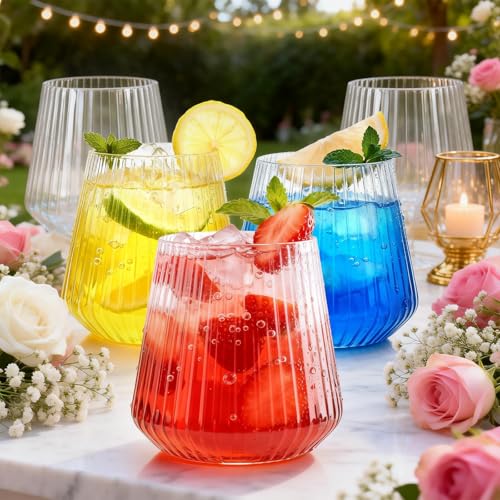 BESTSTAR 36 Pcs 12 oz Plastic Clear Ribbed Wine Glasses, Origami Ripple Disposable Champagne Glasses Elegant Whiskey Glasses Ideal for Weddings, Bars, Christmas, Halloween, Pool Party, Daily Use - My Kitchen Products