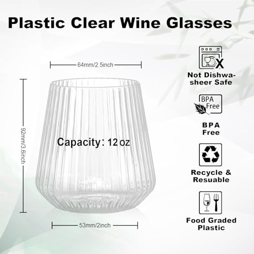 BESTSTAR 36 Pcs 12 oz Plastic Clear Ribbed Wine Glasses, Origami Ripple Disposable Champagne Glasses Elegant Whiskey Glasses Ideal for Weddings, Bars, Christmas, Halloween, Pool Party, Daily Use - My Kitchen Products