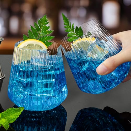 BESTSTAR 36 Pcs 12 oz Plastic Clear Ribbed Wine Glasses, Origami Ripple Disposable Champagne Glasses Elegant Whiskey Glasses Ideal for Weddings, Bars, Christmas, Halloween, Pool Party, Daily Use - My Kitchen Products