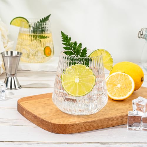 BESTSTAR 36 Pcs 12 oz Plastic Clear Ribbed Wine Glasses, Origami Ripple Disposable Champagne Glasses Elegant Whiskey Glasses Ideal for Weddings, Bars, Christmas, Halloween, Pool Party, Daily Use - My Kitchen Products