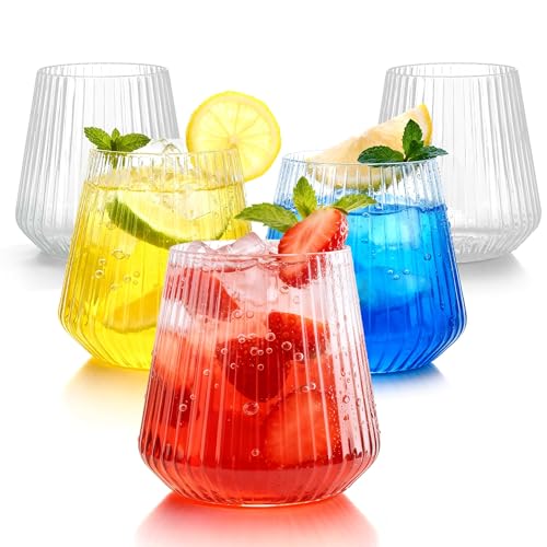 BESTSTAR 36 Pcs 12 oz Plastic Clear Ribbed Wine