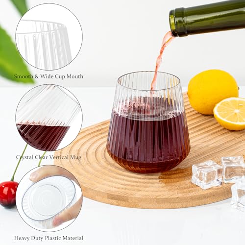 BESTSTAR 36 Pcs 12 oz Plastic Clear Ribbed Wine Glasses, Origami Ripple Disposable Champagne Glasses Elegant Whiskey Glasses Ideal for Weddings, Bars, Christmas, Halloween, Pool Party, Daily Use - My Kitchen Products