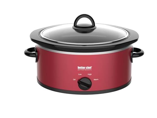 Better Chef Oval Slow Cooker | 3-Quart | 3-Tempature Settings | Side Handles | Glass Lid | Enamel Stoneware Insert (Red) - My Kitchen Products
