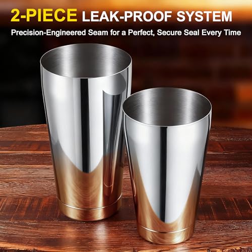BETTFOR Boston Shaker Set, 18oz & 28oz 2-Piece Tins, Professional 304 Stainless Steel Cocktail Shaker with Leak-Proof Weighted Base for Bartending, Home & Bar Use (Silver) - My Kitchen Products