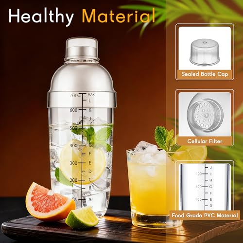 BETTFOR Plastic Cocktail Shaker with Measuring Scale 24oz (700ml), Leak-Proof & Shatter-Resistant Drink Mixer for Bartending, Protein Shakes, Iced Coffee & Milk Tea - My Kitchen Products