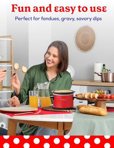 Betty Crocker 0.7-Quart Mini Slow Cooker, Chocolatier & Simmer Pot, Electric Pot with Removable Stoneware Crock, Cool Touch Handles, Tempered Glass Lid, Perfect for Fondue & Dips, BC-2555R, Red - My Kitchen Products