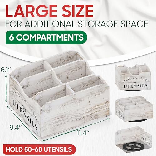 Bewbow [Upgraded] Extra Large Kitchen Utensil Holder for Countertop with 360° Rotating Base, 6 Compartments, Removable Divider, Wooden Utensil Organizer for Countertop, Farmhouse Kitchen Decor - My Kitchen Products