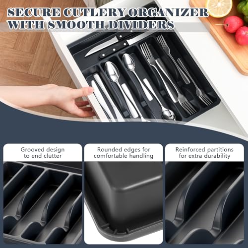 BEWOS 49-Piece Silverware Set with Organizer - Stainless Steel Silverware Set for 8 with Steak Knives and Drawer Organizer, Mirror Polished Flatware Set for Home and Restaurant, Dishwasher Safe - My Kitchen Products