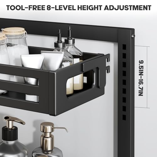 Biboraya 2 Pack Under Sink Organizer,Pull Out Cabinet Organizer with Smooth Cylindrical Rail,Metal Slide Out Drawer for Kitchen Bathroom Laundry Cabinet,8-Level Tool Free Height Adjustable-Black - My Kitchen Products