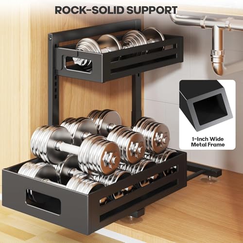 Biboraya 2 Pack Under Sink Organizer,Pull Out Cabinet Organizer with Smooth Cylindrical Rail,Metal Slide Out Drawer for Kitchen Bathroom Laundry Cabinet,8-Level Tool Free Height Adjustable-Black - My Kitchen Products