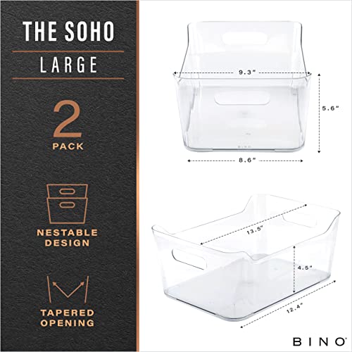 BINO | Plastic Storage Bins, Large - 2 Pack, Clear | THE SOHO COLLECTION | Pantry Organizers and Storage Containers | Fridge Organizer Bins | Kitchen Cabinet Organizer | Medicine Cabinet Bin - My Kitchen Products