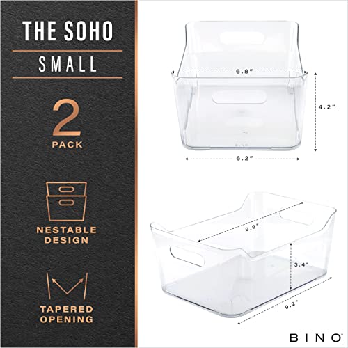 BINO | Plastic Storage Bins, Small - 2 Pack, Clear | THE SOHO COLLECTION | Pantry Organizers and Storage Containers Fridge Organizer Bins Kitchen Cabinet Organizer Medicine Cabinet Bin - My Kitchen Products
