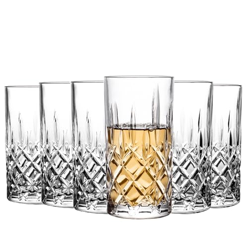 binsakao Highball Glasses Collins Tall Beverage Set of 6, 14 Ounce Cups Glassware for Drinks, Water, Beer, Soda