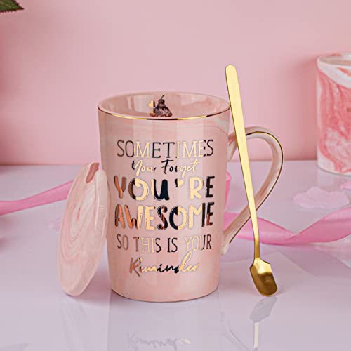Birthday Thank You Gifts for Women, Sometimes You Forget You're Awesome Coffee Mug, Inspirational Christmas Gift for Her, Boss Lady Employee Coworker, 14oz Pink Marble Gold Print Cup, Nice Gift Boxed - My Kitchen Products