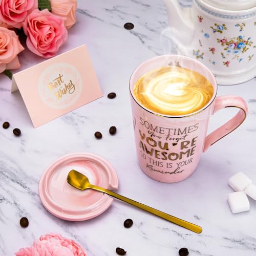 Birthday Thank You Gifts for Women, Sometimes You Forget You're Awesome Coffee Mug, Inspirational Christmas Gift for Her, Boss Lady Employee Coworker, 14oz Pink Marble Gold Print Cup, Nice Gift Boxed - My Kitchen Products